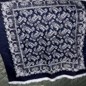Classic bandana Western print cut out paisley navy blue and white pattern